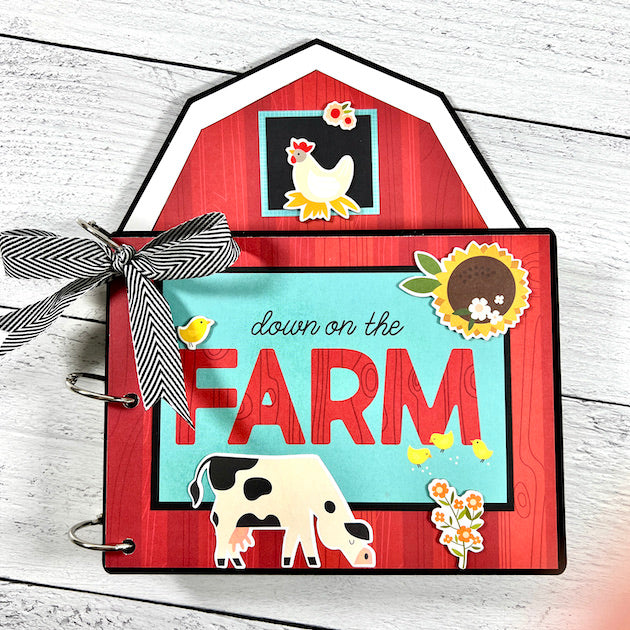 Down on the Farm Scrapbook Mini Album that is shaped like a barn