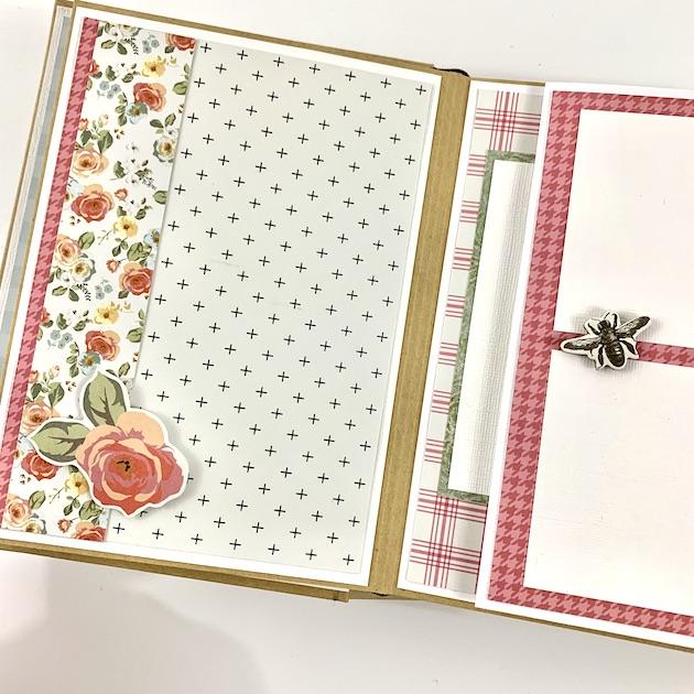 Good Things Scrapbook Album page with flowers and a bee