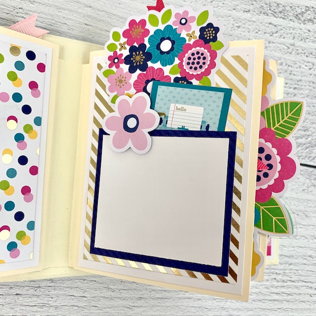 Friend Mini Scrapbook Album Page with flowers & pocket