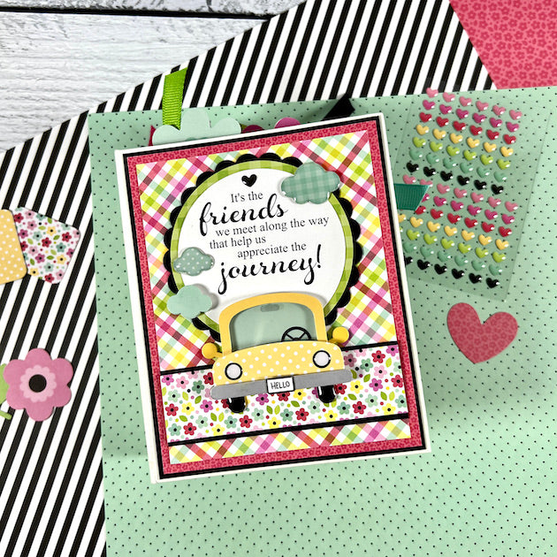 Friend Scrapbook Mini Album with yellow car and flowers