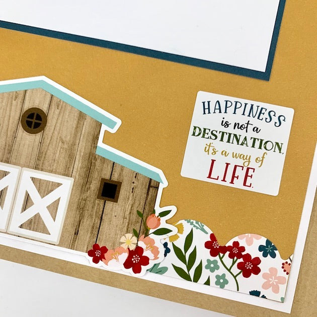 Happiness Is Homemade Scrapbook Album page with barn and flowers