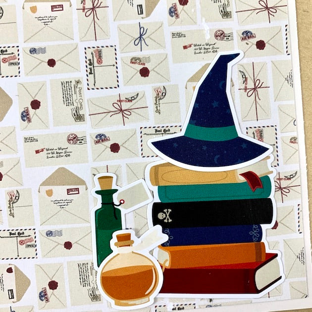 Harry Potter Themed Scrapbook Page with hat & books