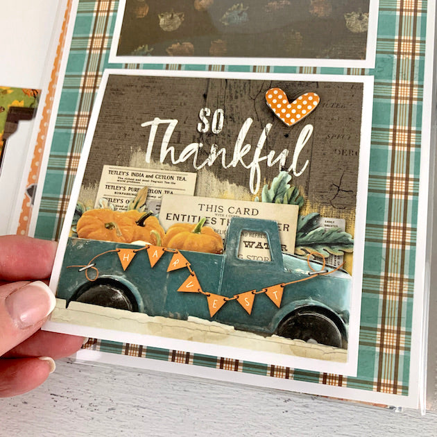 Hello Fall Scrapbook Album Page with truck full of pumpkins