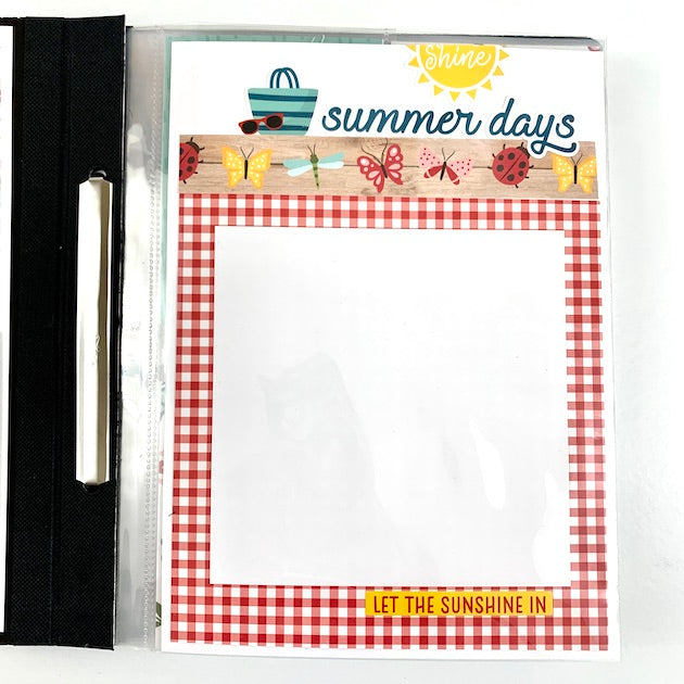 hello summer scrapbook album page with sunshine and butterflies