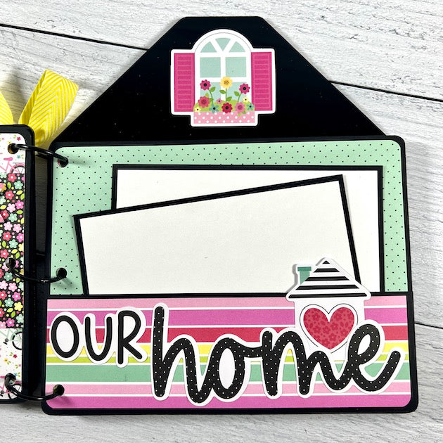 home house shaped scrapbook album page with pocket