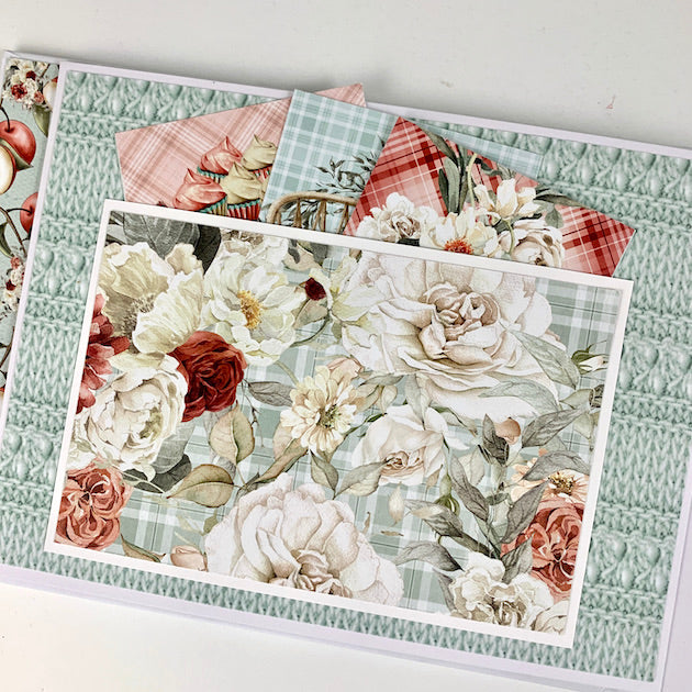 Homemade Memories Scrapbook Page with flower pocket and journaling cards