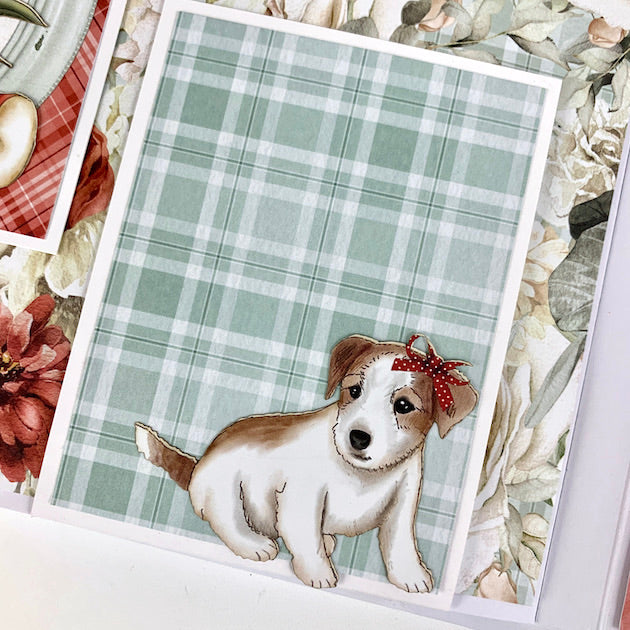 Homemade Memories Scrapbook Page with dog, plaid and flowers
