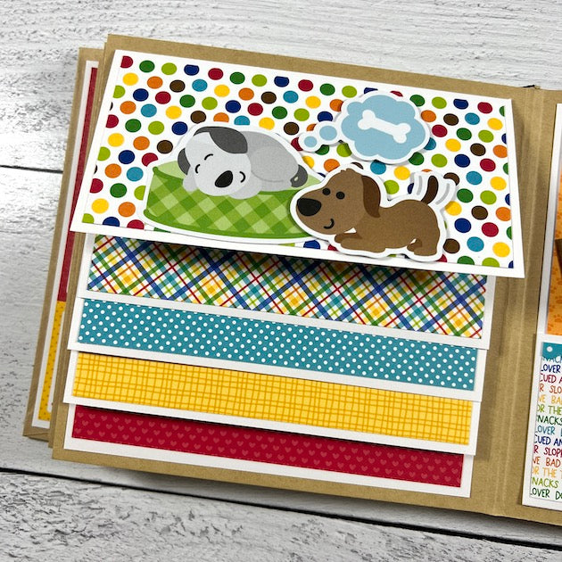 Puppy Dog Scrapbook Album page with waterfall element for pet photos