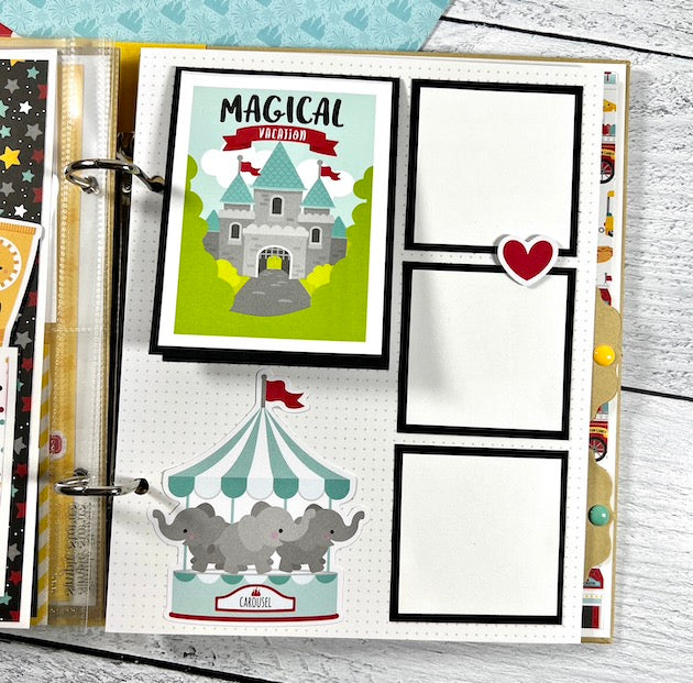 Best Day Ever Disney Themed Scrapbook Album Page with Dumbo elephant ride & castle