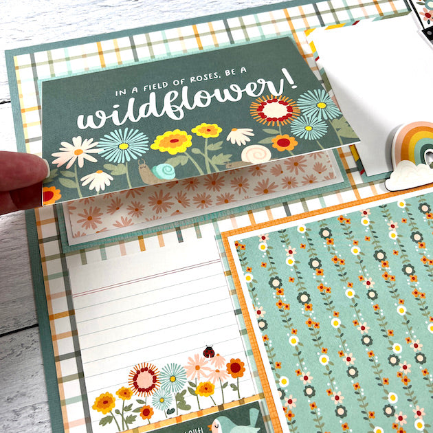 12x12 spring scrapbook layout with flower flip-up card