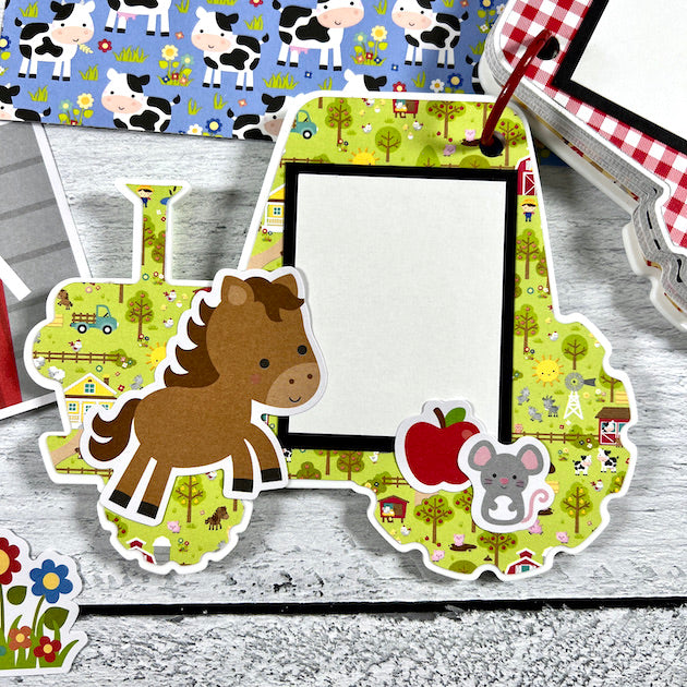 Tractor Shaped Farm Scrapbook Album page with horse