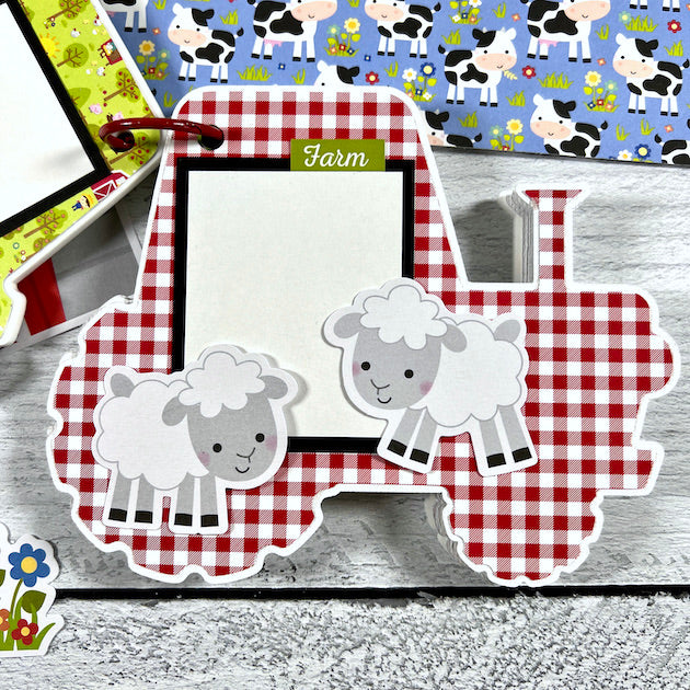 Tractor Shaped Farm Scrapbook Album page with sheep
