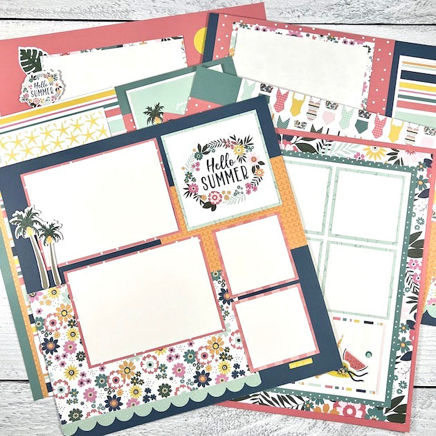 Summer Pool Party Scrapbook 6-page Layout Kit
