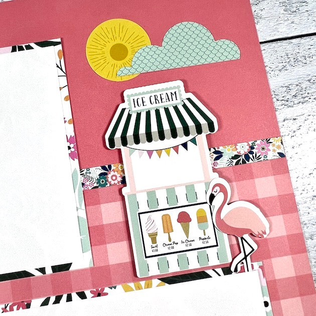 Summer Scrapbook Layout with flamingo and ice cream stand