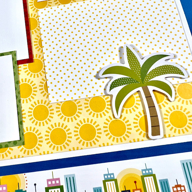 12x12 travel scrapbook layout with sun and palm tree