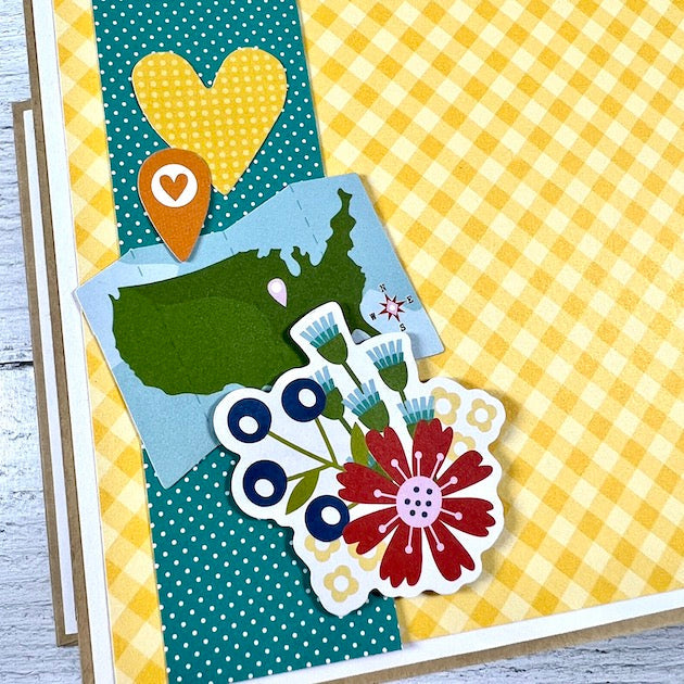 Travel Scrapbook Album Page with heart, map, and flowers