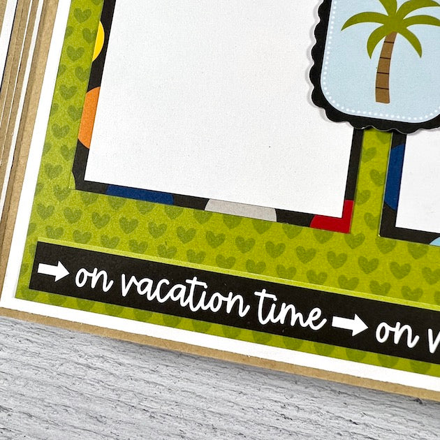 Travel Scrapbook Album Page with palm tree and hearts