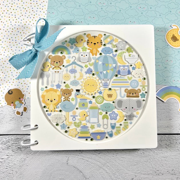 Baby Boy Scrapbook Album with circle window and stickers
