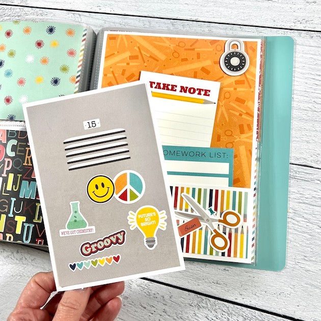 School Life scrapbook album page with pocket and journaling cards for student memories