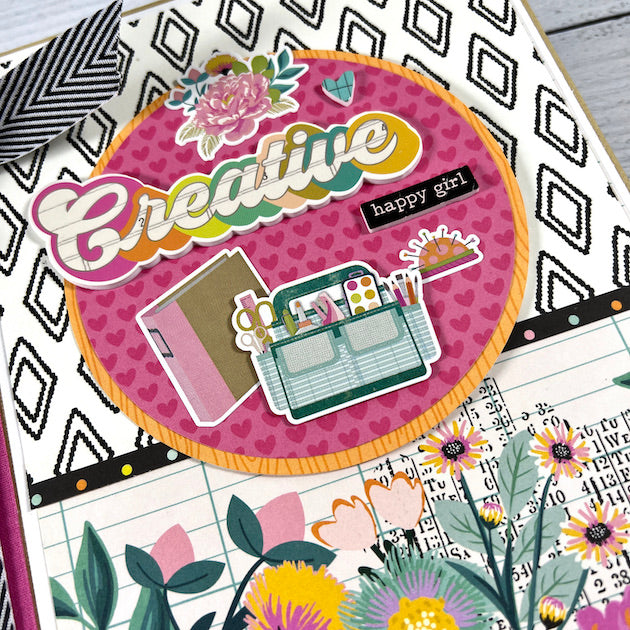 Creative Happy Girl Scrapbook Album with flowers, & craft supplies