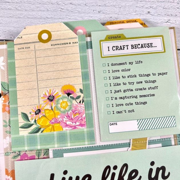 Creative Happy Girl Scrapbook album page with journaling card, flowers, & a tag