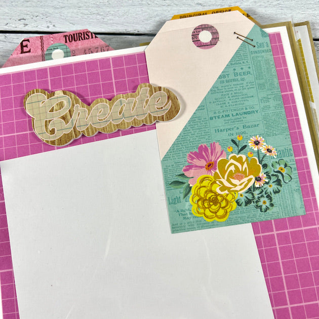 Creative Happy Girl Scrapbook album page with photo mat, flowers, and tag