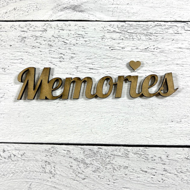 Acrylic memories title with heart in black