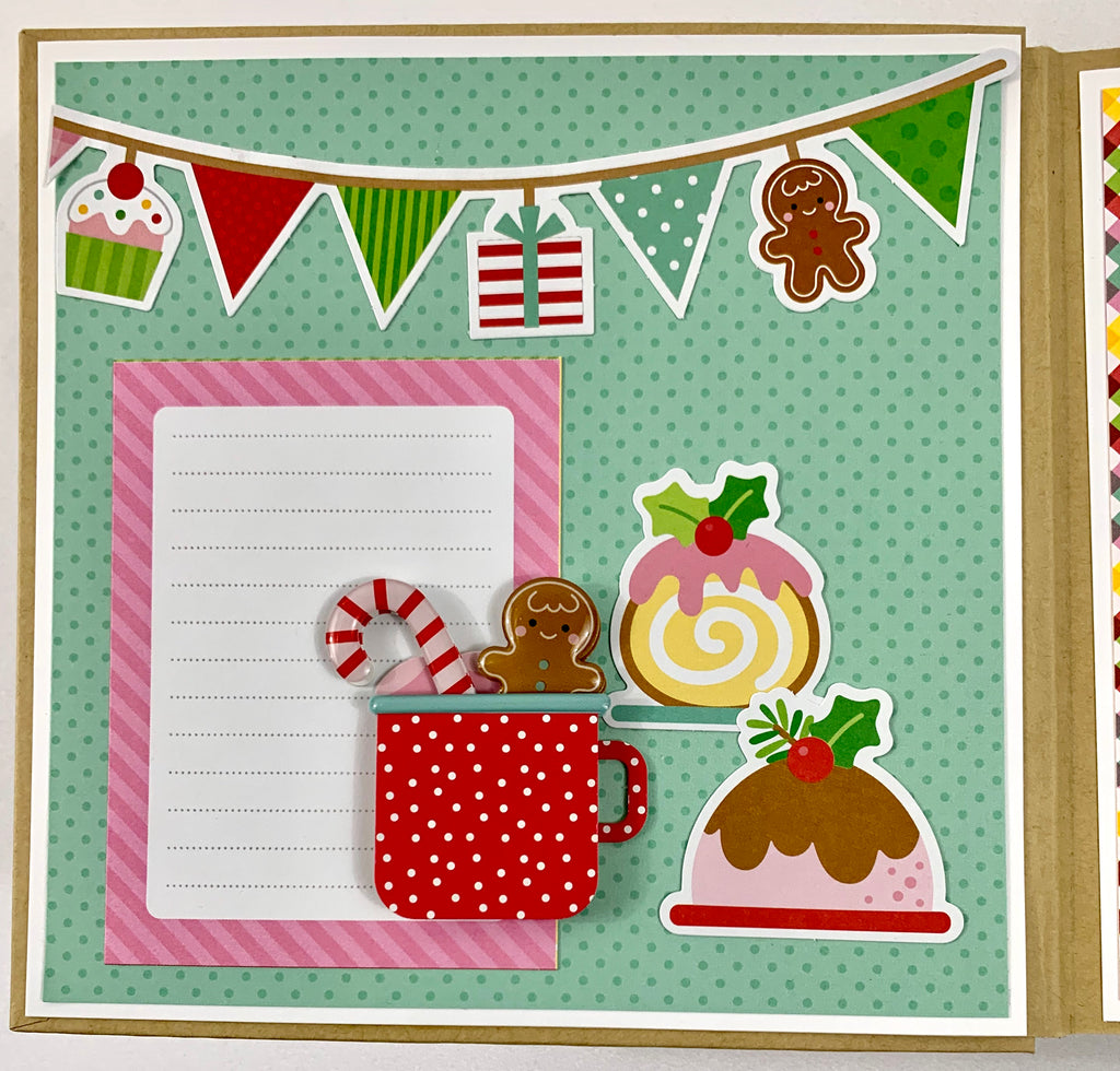 Merry Christmas Scrapbook Album page with desserts, hot chocolate, candy cane, & journaling spot