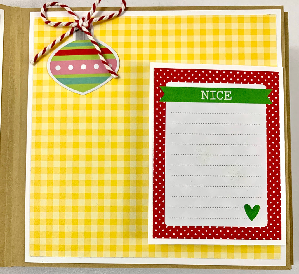Merry Christmas Scrapbook Album page with ornament, twine, and a journaling card