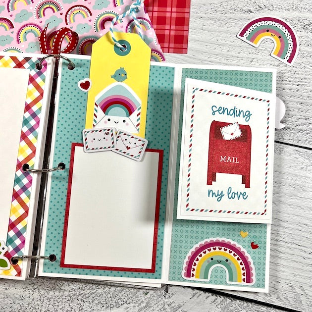 Valentine's Day Scrapbook Album Page with mailbox, mail, and rainbows