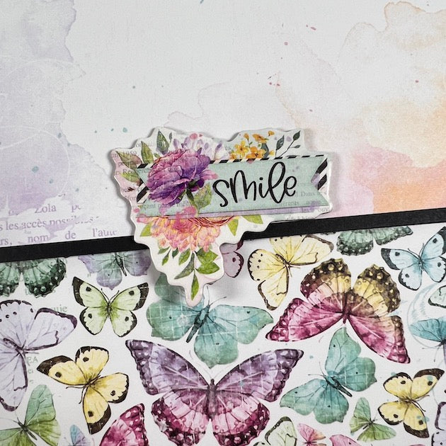 Beautiful Memories Spring scrapbook page with flowers and butterflies