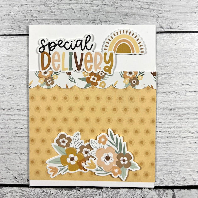 Gender Neutral Baby Greeting Card with rainbow and flowers