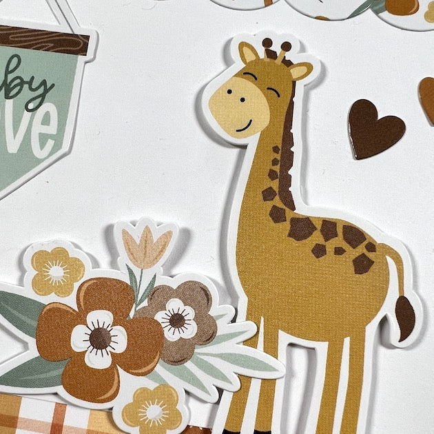 Gender Neutral Baby Greeting Card with giraffe and flowers