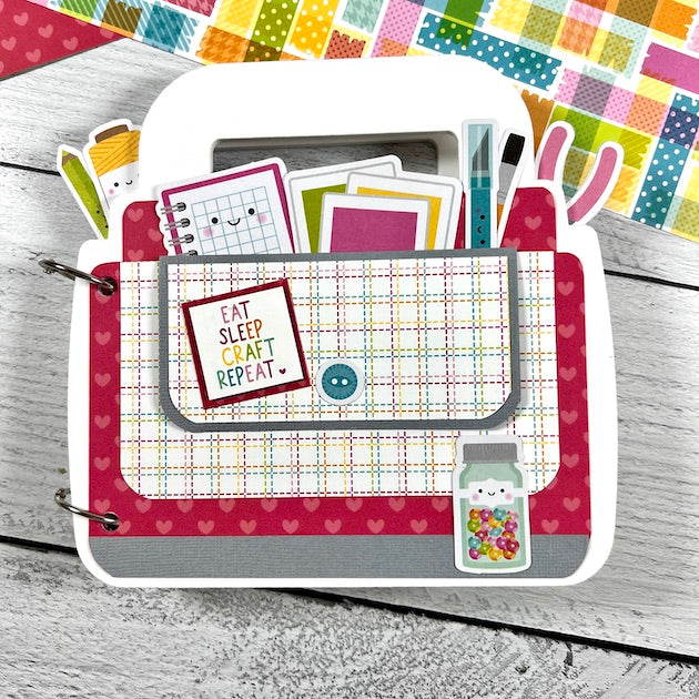 Crafty Tote Scrapbook Album with lots of cute craft supplies