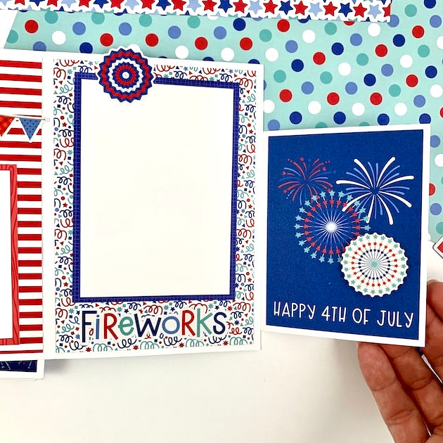 July 4th acrylic scrapbook page with folding card