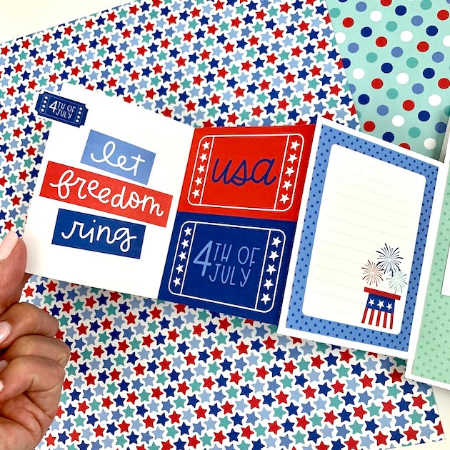 July 4th scrapbook page with tri-fold card