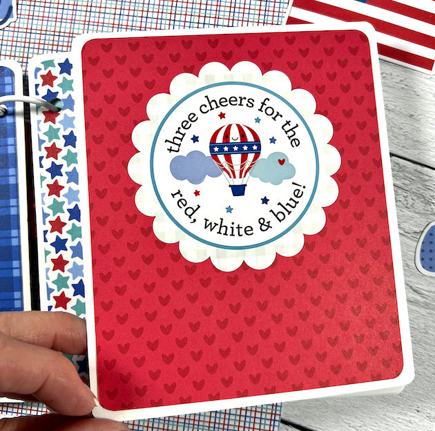 Memorial Day or July 4th Scrapbook Album page with hot air balloon, heart & stars