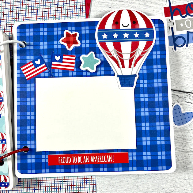 Memorial Day or July 4th Scrapbook Album page with hot air balloon