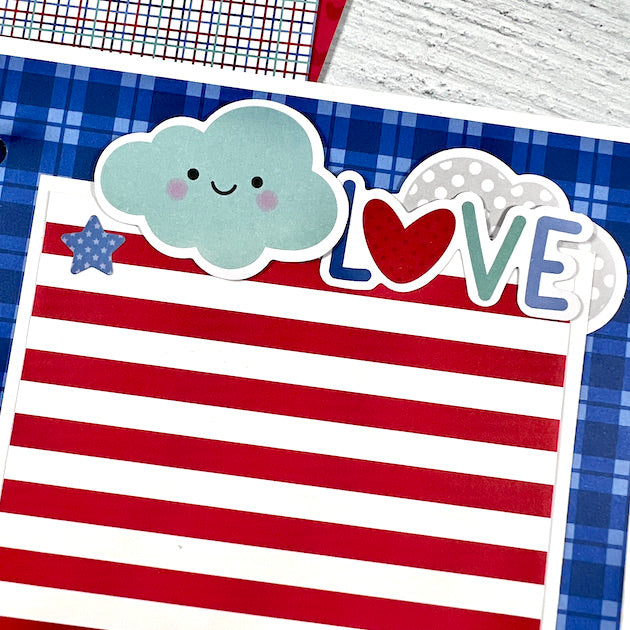 Memorial Day or July 4th scrapbook album page with clouds