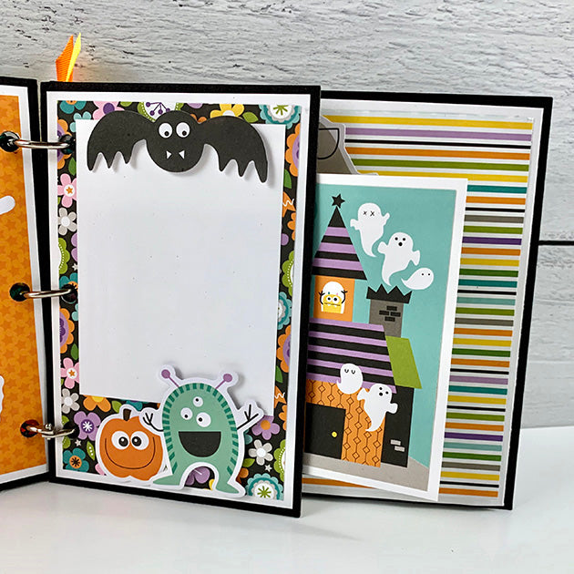 Halloween Scrapbook Album Page with bat and haunted house