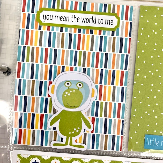 Outer Space Scrapbook Album page with cute alien creature