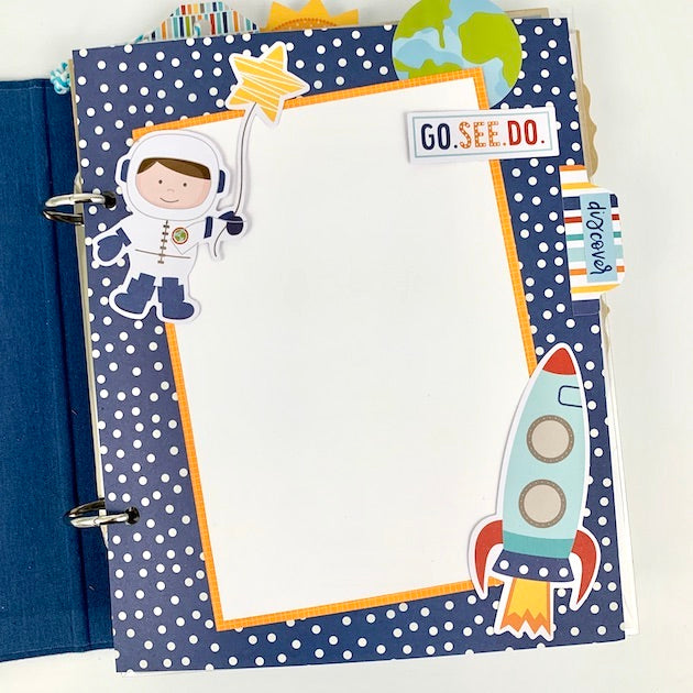 Outer Space Scrapbook Album page with astronaut & rocket