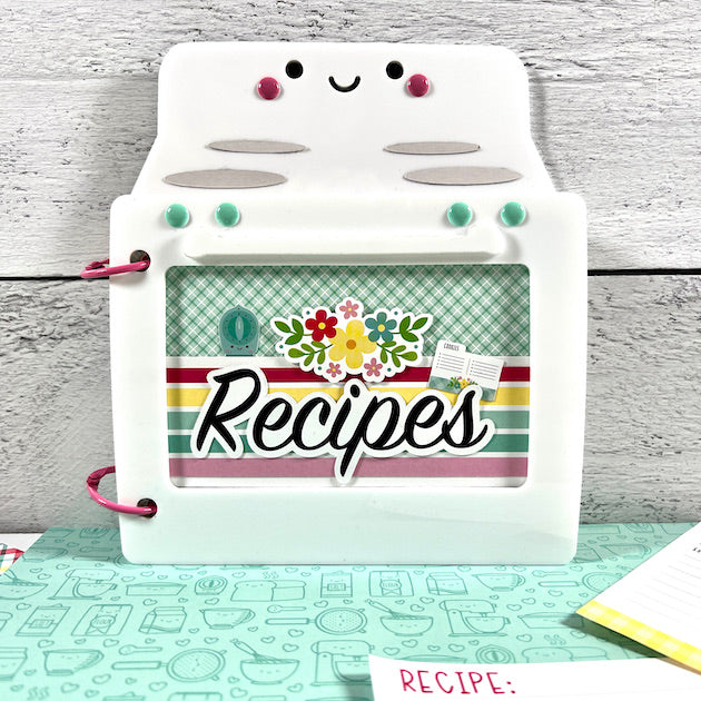 Oven shaped recipe scrapbook album made with Doodlebug Design, Made with love collection