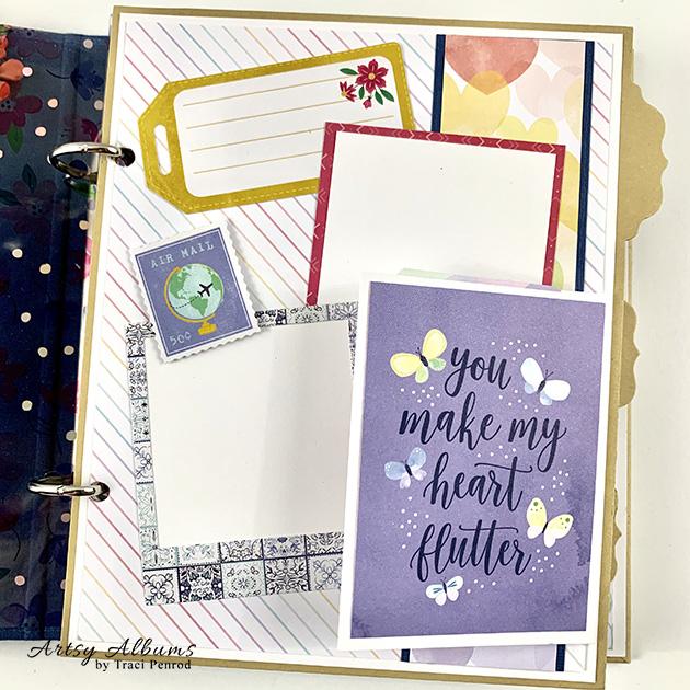Everyday Magic Scrapbook Album page with butterflies and journaling tags