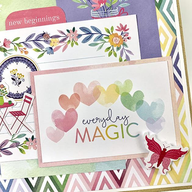 Everyday Magic Scrapbook Album with watercolor rainbow hearts, flowers, and butterflies