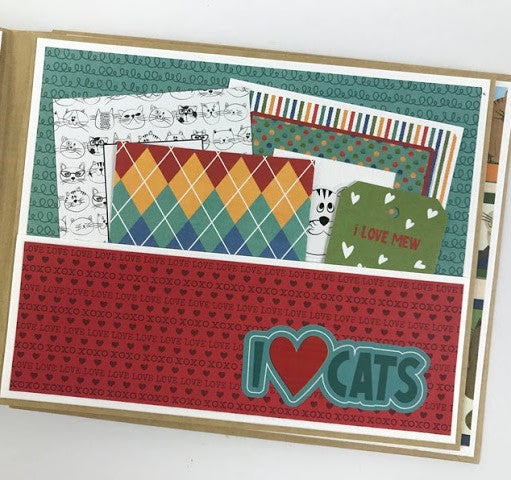 Cat Pet Scrapbook Mini Album Page with a pocket, journal cards, and a tag