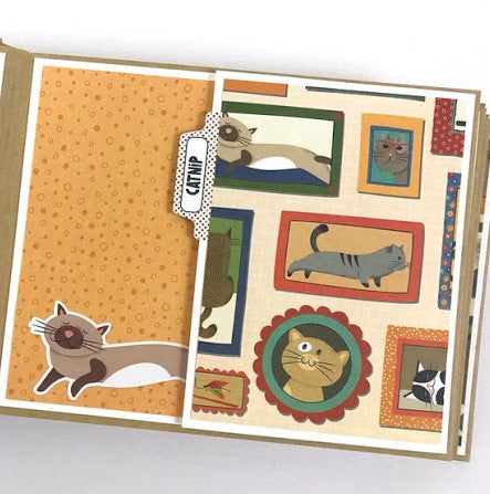 Cat Pet Scrapbook Mini Album Page with cute cat faces in frames