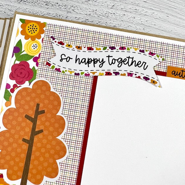 Perfect Fall Day Scrapbook Album page with flowers & tree