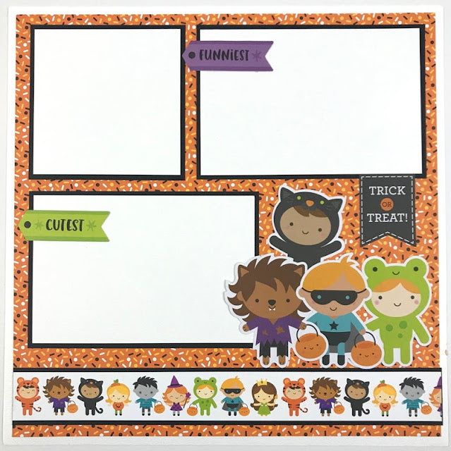 Halloween 12x12 Scrapbook Layout with kids in costumes