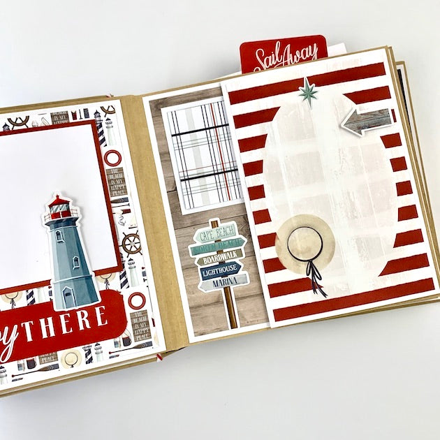 Sea and Sand Nautical Beach Scrapbook Album with fold-out page and lighthouse